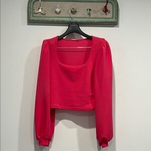 hot Barbie pink Women's Long Sleeve stretchy Top pull shoulder medium